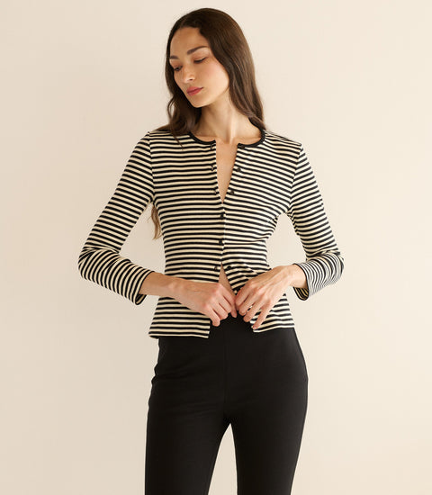 AMELIE TEE -- BLACK NANTUCKET STRIPE