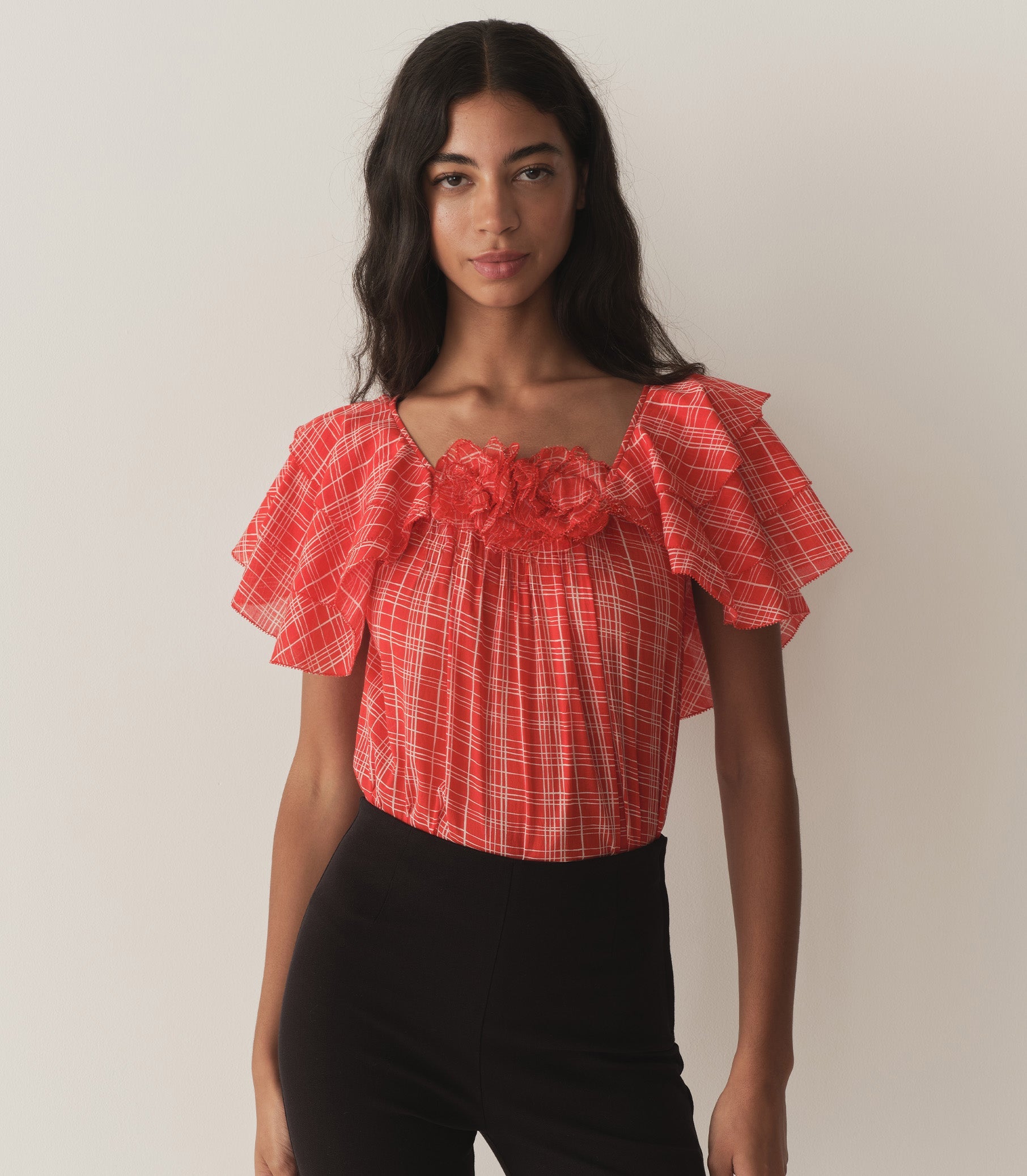 ANALICIA TOP -- SYLVIE PLAID