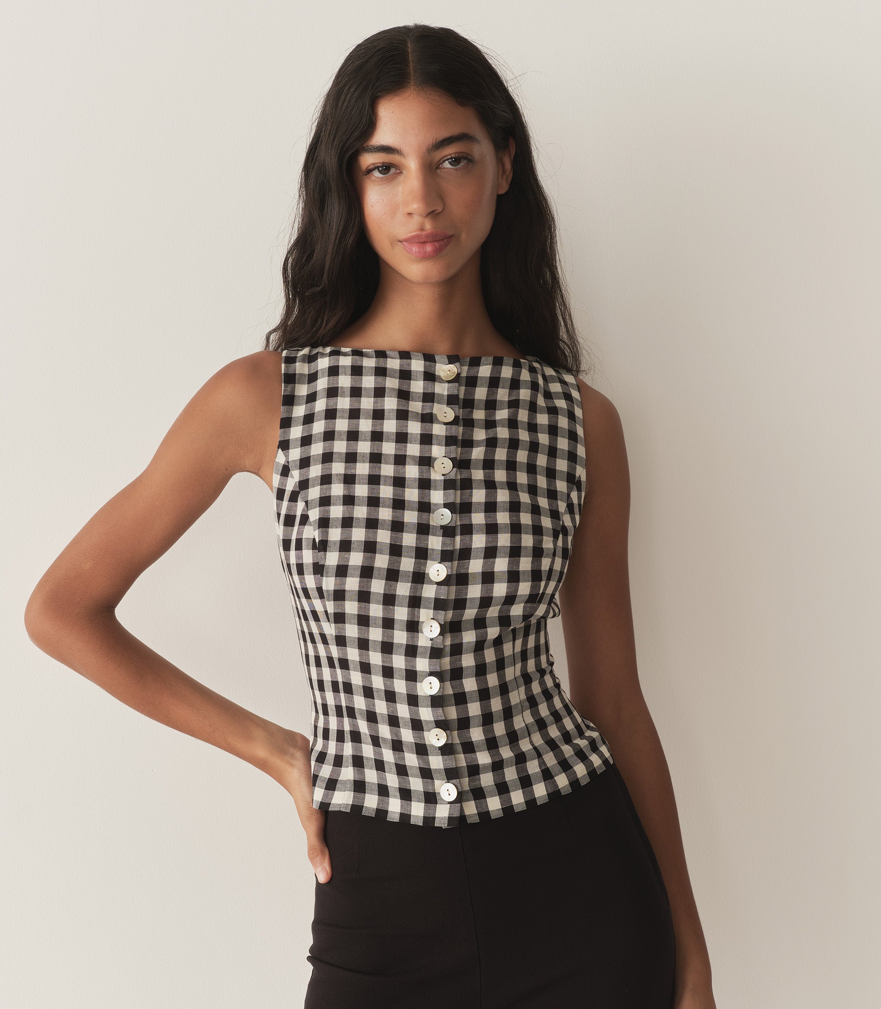 HAYDEN TOP -- BLACK MARILYN GINGHAM